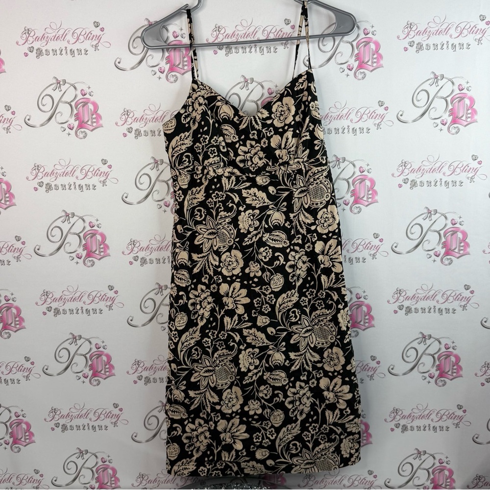 Reitmans dress flowers floral Black and Cream tan Spaghetti Strap Dress